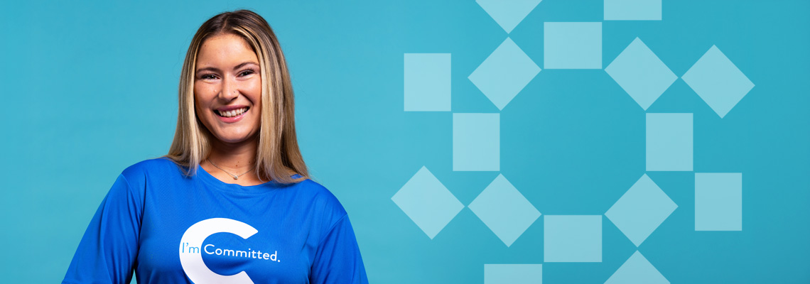 woman smiling wearing connected shirt