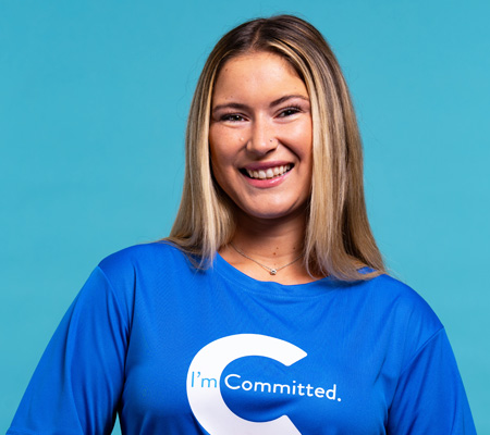 woman smiling wearing connected shirt