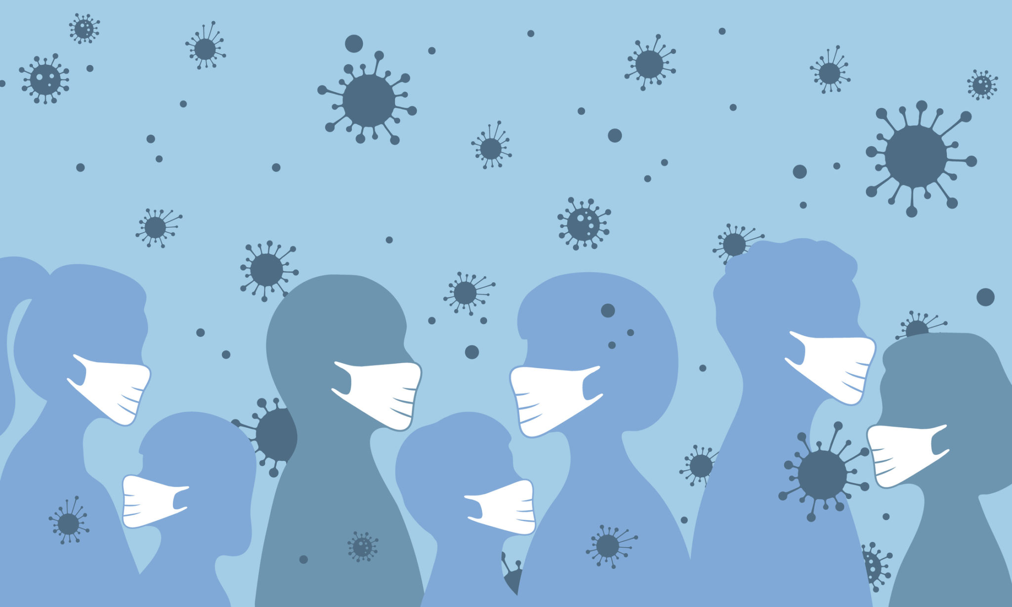 covid graphic with people in masks