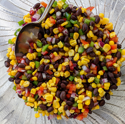 close up view of corn and black bean confetti salad