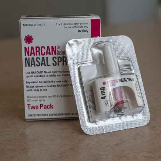 NARCAN nasal spray on a counter
