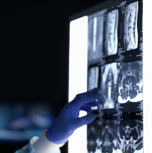 Surgeon looking at a scan of a tumor