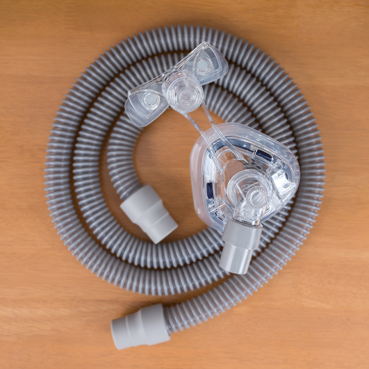 face mask and hose from CPAP machine taken off. waiting to be cleaned