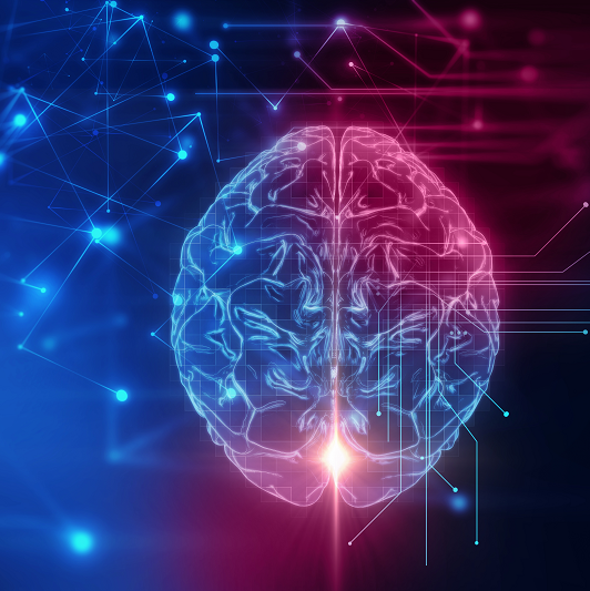 3d rendering of human brain and electrons. representation for electroconvulsive therapy