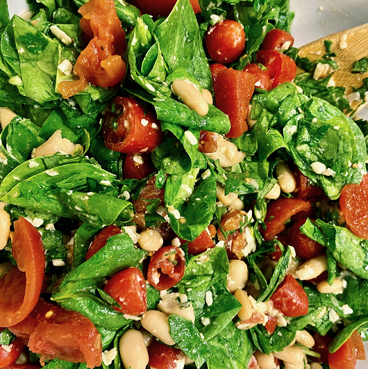White Bean Salad with Tomatoes and Spinach