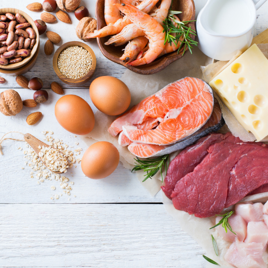 Assortment of healthy protein sources and body building foods.