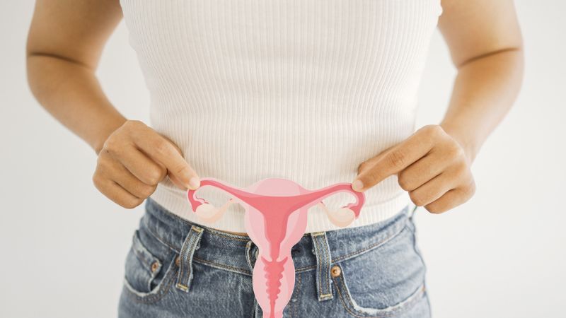 woman holding paper uterus cut out