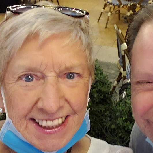 Diane and her son, smiling, during their trip to Las Vegas.