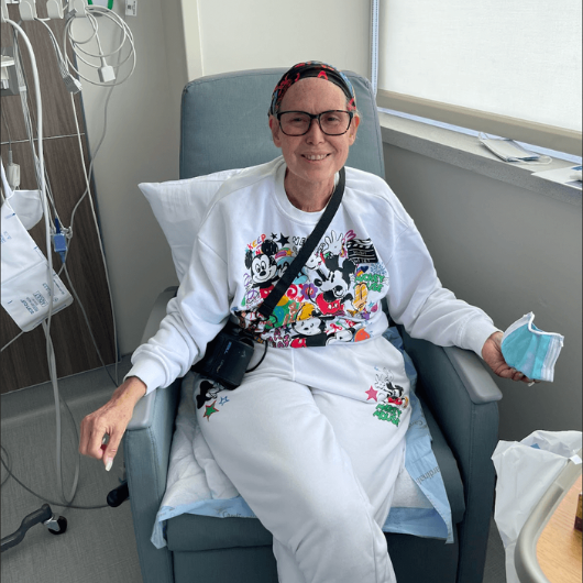 58-year-old Toni White, of Brick, NJ, receives cancer treatment in the hospital.