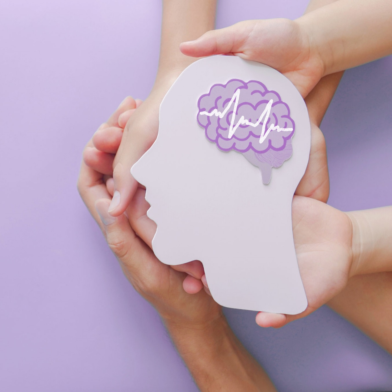 Connected Hands Holding Brain with Waves