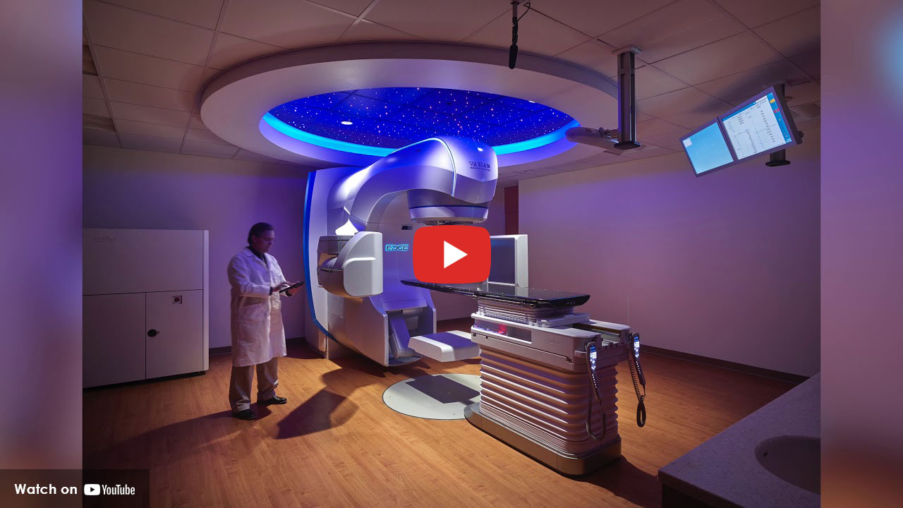 Radiation therapy machine in treatment room