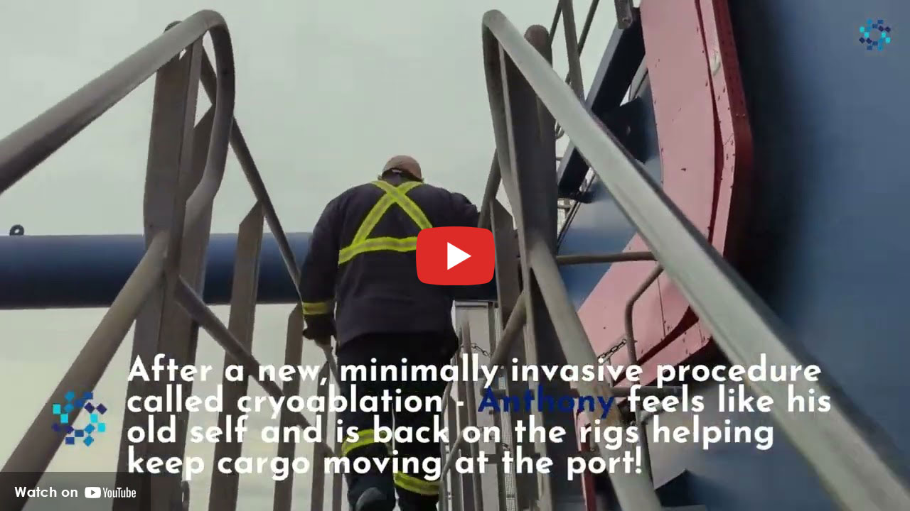 Port worker climbing stairs after minimally invasive procedure