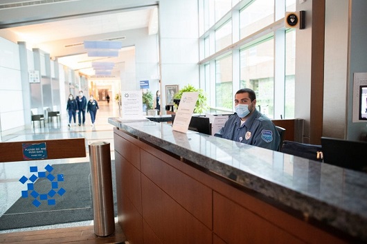 security department at the entrance of the hospital