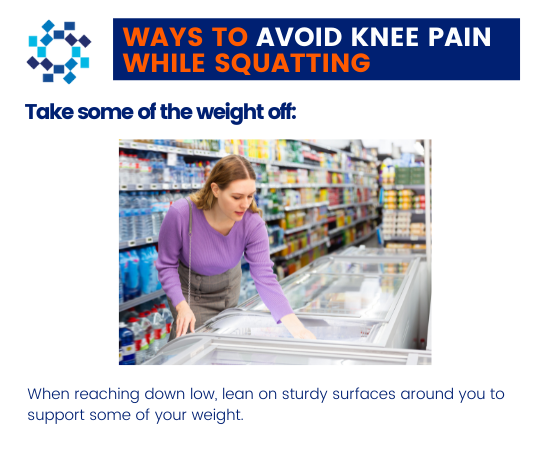 Infographic on ways to avoid knee pain while squatting